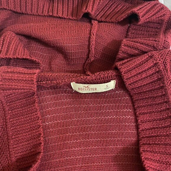 🍷 Vintage Burgundy Y2K Hollister Long sleeve Sweater/Cardigan with Hood - Picture 2 of 4